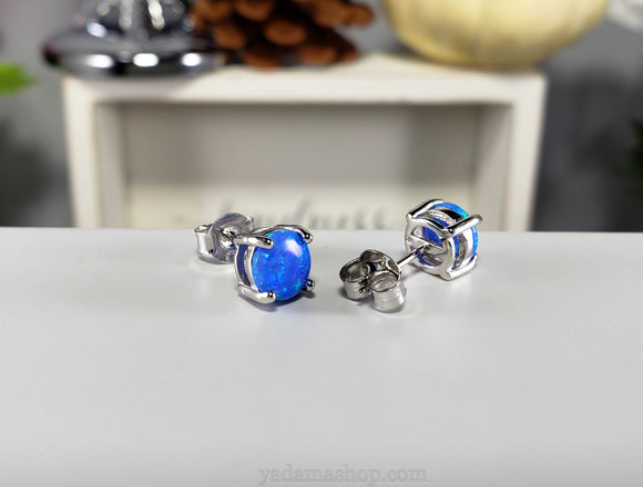 Round Blue Lab Opal Stud Earrings