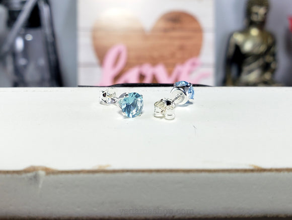 Aqua Round Cubic Zirconia Stud Earrings 5mm