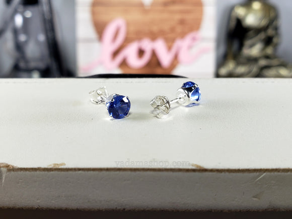 Blue Sapphire Round Cubic Zirconia Stud Earrings 5mm