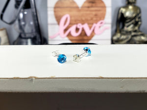 Blue Zircon Round Cubic Zirconia Stud Earrings 5mm