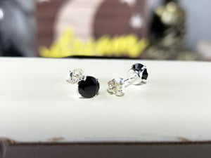 Black Round Cubic Zirconia Stud Earrings 5mm