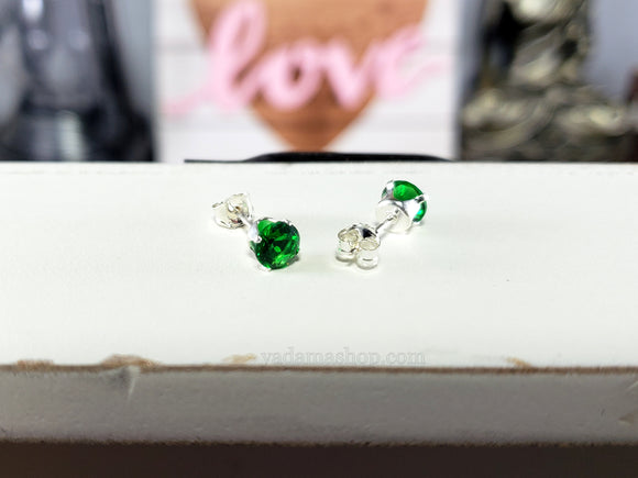 Emerald Round Cubic Zirconia Stud Earrings 5mm