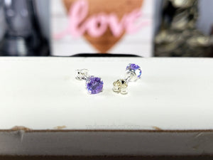 Lavender Round Cubic Zirconia Stud Earrings 5mm