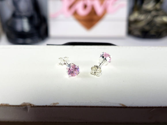 Pink Round Cubic Zirconia Stud Earrings 5mm