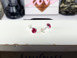 Ruby Round Cubic Zirconia Stud Earrings 5mm