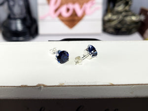 Blue Sapphire Round Cubic Zirconia Stud Earrings 7mm