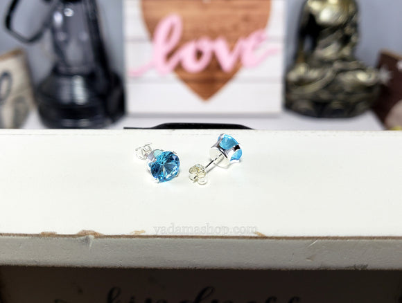 Blue Zircon Round Cubic Zirconia Stud Earrings 7mm