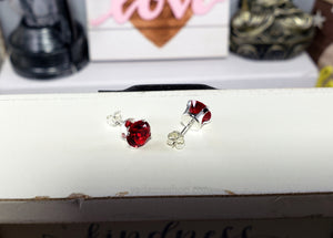 Garnet Round Cubic Zirconia Stud Earrings 7mm