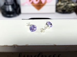 Lavender Round Cubic Zirconia Stud Earrings 7mm