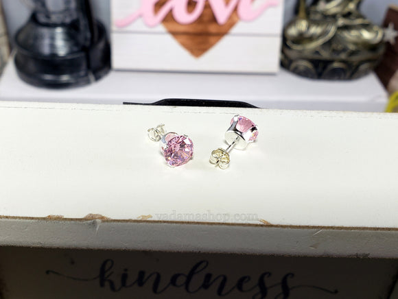 Pink Round Cubic Zirconia Stud Earrings 7mm