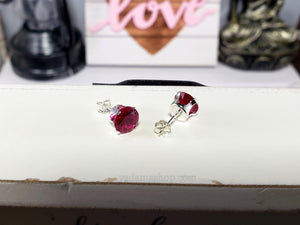 Ruby Round Cubic Zirconia Stud Earrings 7mm