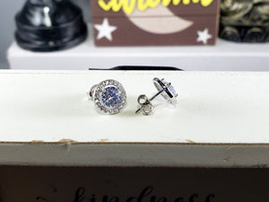 Round Halo Cubic Zirconia Post Earrings