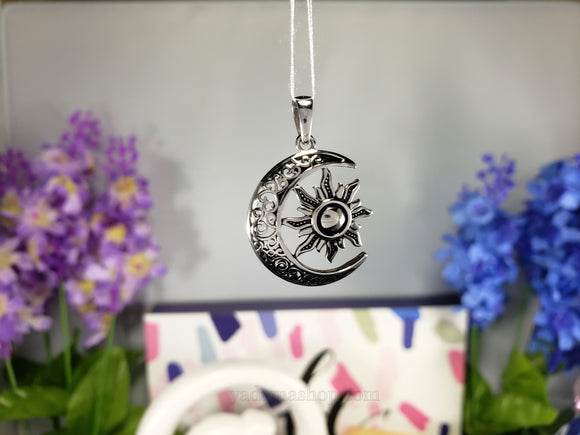 Moon and Sun Celtic Pendant with necklace (20 Inches Sterling Silver .925 Figaro Chain included)