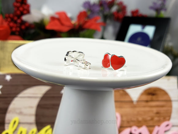 Red Enamel Double Heart Earrings