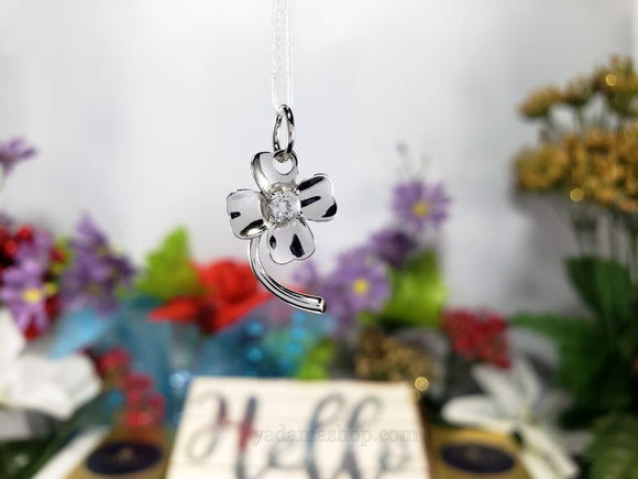 Four Leaf Clover Cubic Zirconia Pendant (20 Inches Sterling Silver .925 Figaro Chain included)